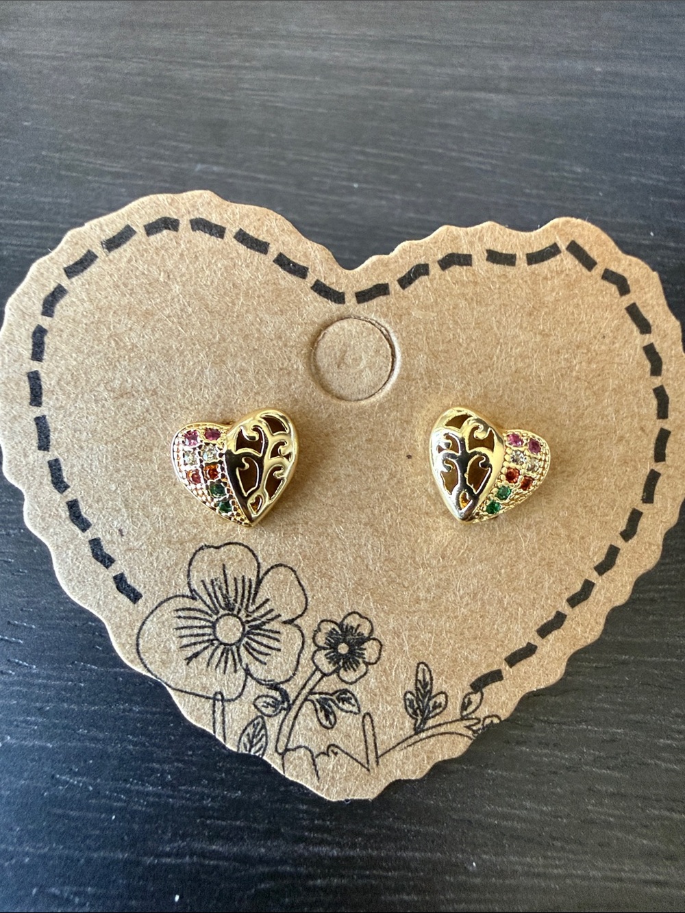 18k real gold filled heart studs hypoallergenic